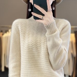 一线成衣100羊绒衫女半高领宽松套头毛衣时尚百搭羊毛针织打底衫