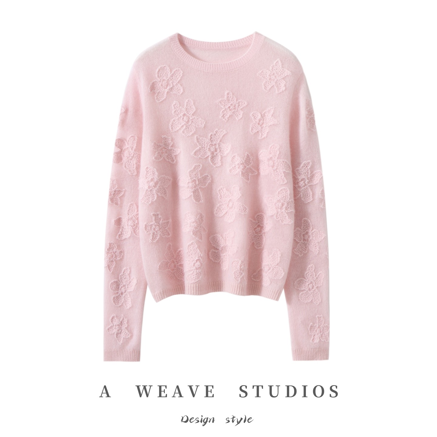 重工绣花100%纯山羊绒衫女圆领宽松慵懒风毛衣时尚温柔风针织上衣,女装/女士精品,羊绒衫,淘宝优惠券,粉丝福利购,淘宝优惠卷