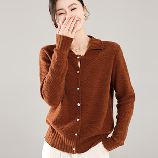针织外套 高端轻奢山羊绒开衫 女POLO领宽松气质衬衫 毛衣时尚 羊毛衫