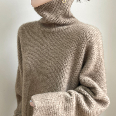 慵懒风100%纯羊毛衫女高领宽松韩版软糯毛衣爆款显瘦羊绒针织打底