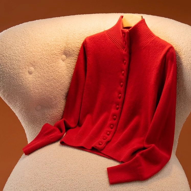 秋冬新款100%纯羊毛开衫女红色包扣宽松软糯毛衣外套气质羊绒上衣,女装/女士精品,羊绒衫,淘宝优惠券,粉丝福利购,淘宝优惠卷