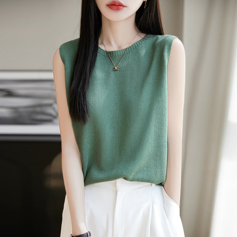天丝亚麻针织吊带背心女2025年夏季新款外穿薄款棉麻百搭无袖上衣