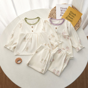 呈堡夏季儿童睡衣套装莫代尔女童女孩薄款家居服长袖长裤睡裙套