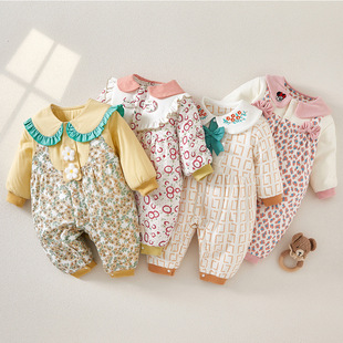 颗粒熊婴儿连体衣冬季加厚哈衣夹棉爬服女宝宝棉服外出可爱保暖服