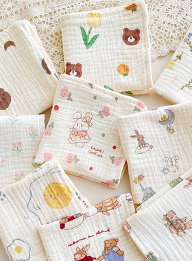 baby incoming婴儿口水巾4层绉布方巾纱布宝宝洗脸巾手帕吸水巾