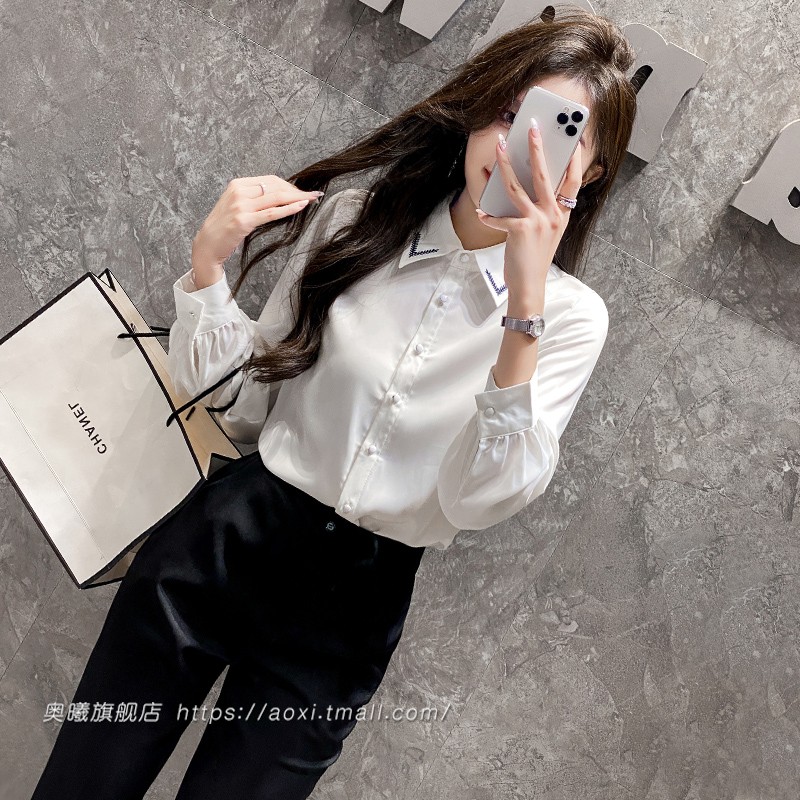 白色职业衬衫套装女2024春季新款气质高端珠宝店工作服衬衣套裙