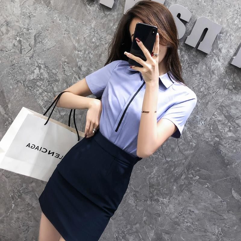 美容院工作服女影楼摄影衬衫套裙制服工装前台珠宝店工作装女夏季