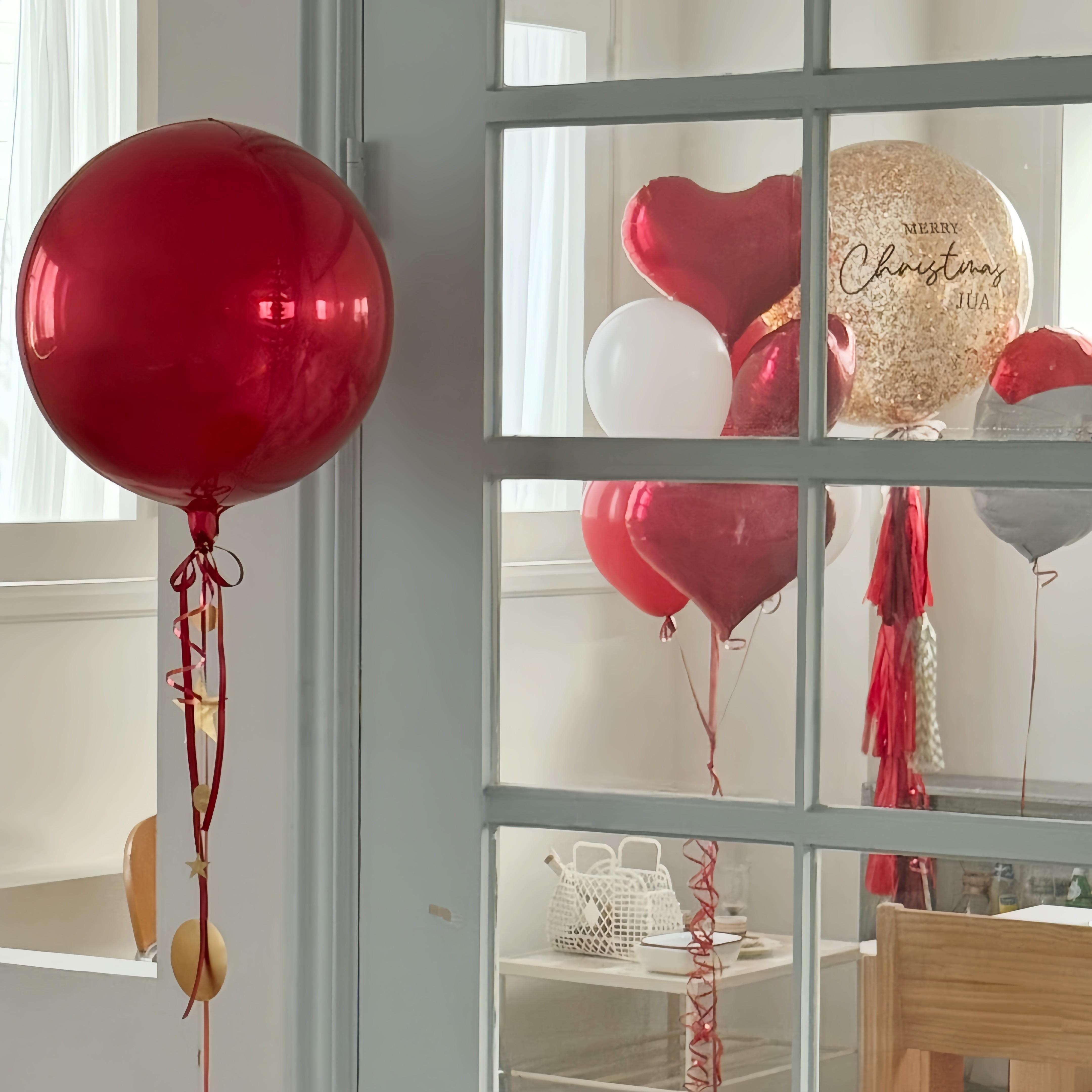 new year 圣诞新年红色4D球布置装饰装扮派对喜庆摄影飘空气球