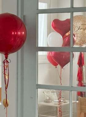 new year 圣诞新年红色4D球布置装饰装扮派对喜庆摄影飘空气球