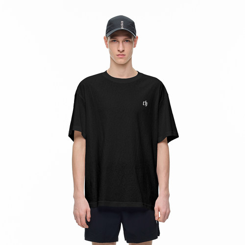 CH丨黑色印花混纺宽松T恤男新款