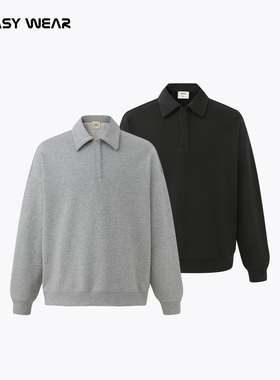 CH丨美式Polo领卫衣男秋季新款休闲纯色运动简约潮流纯棉宽松上衣