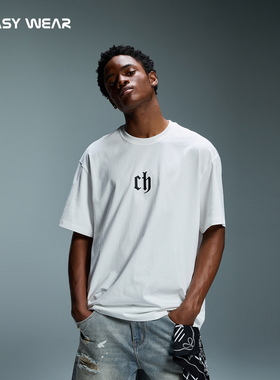 CH丨字母印花黑色短袖t恤男潮牌宽松夏季男生上衣美式情侣装半袖