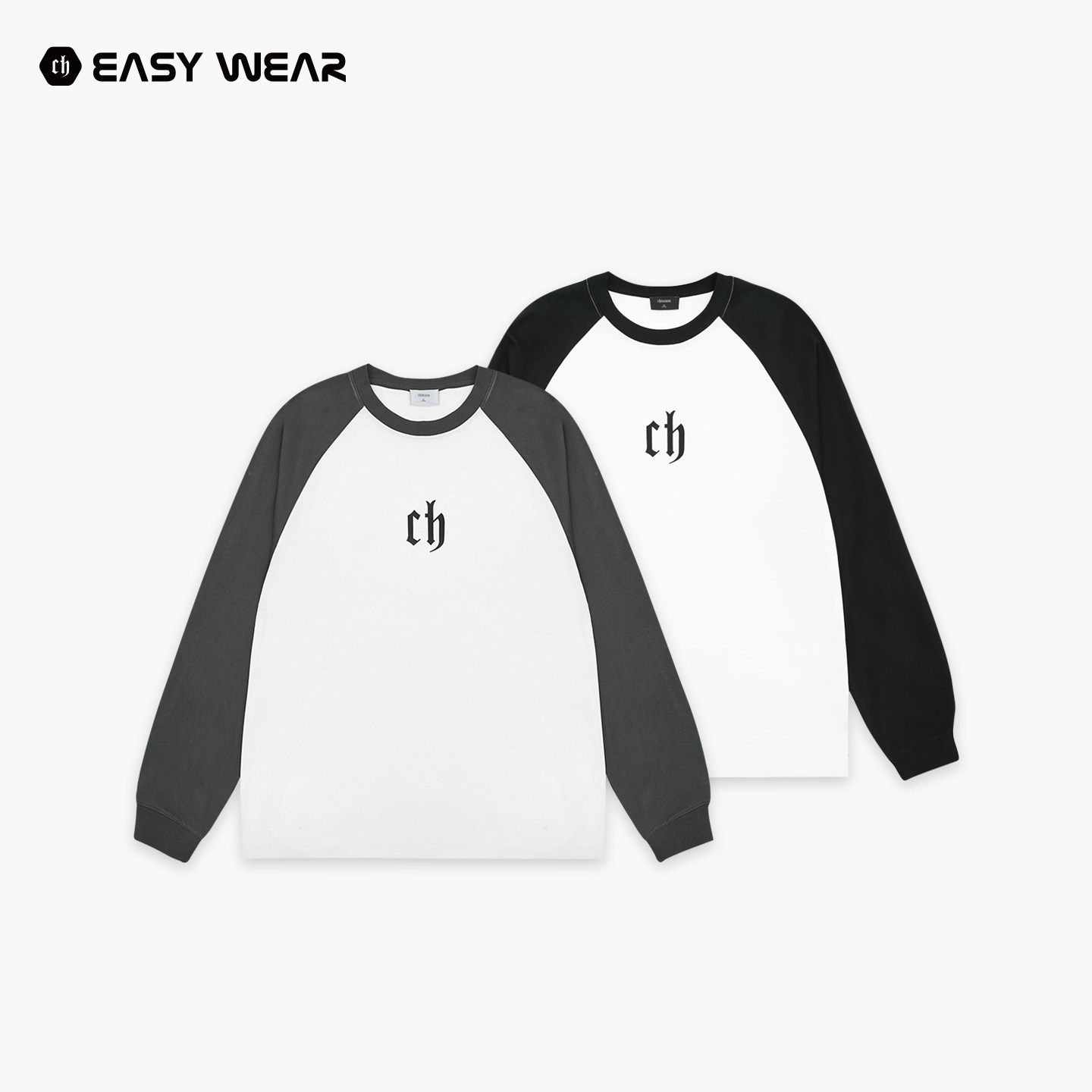 CH丨插肩袖撞色圆领长袖T恤男秋美式潮牌高街简约印花内搭打底衫,男装,T恤,淘宝优惠券,粉丝福利购,淘宝优惠卷