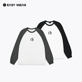 潮牌高街简约印花内搭打底衫 T恤男秋美式 撞色圆领长袖 CH插肩袖