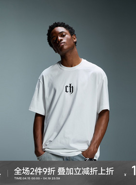 CH字母印花白色短袖t恤男运动休闲宽松夏季男生上衣美式情侣半袖