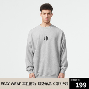 CHINISM CH圆领卫衣男春秋潮牌宽松百搭情侣字母印花休闲纯棉上衣