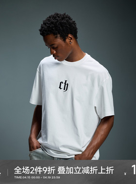 CH品牌logo刺绣短袖t恤男夏季宽松男士白色半袖运动休闲男生上衣