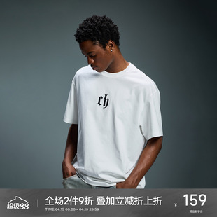 CH品牌logo刺绣短袖t恤男夏季宽松男士白色半袖运动休闲男生上衣