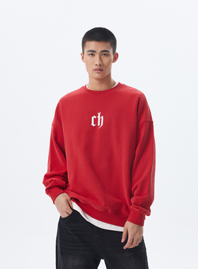 CH丨 升级基础款水洗黑圆领卫衣男秋季美式做旧男士套头长袖上衣