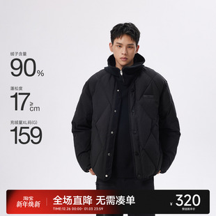 冬保暖防寒厚外套 无领90绒羽绒服男轻薄菱格潮牌美式 零压