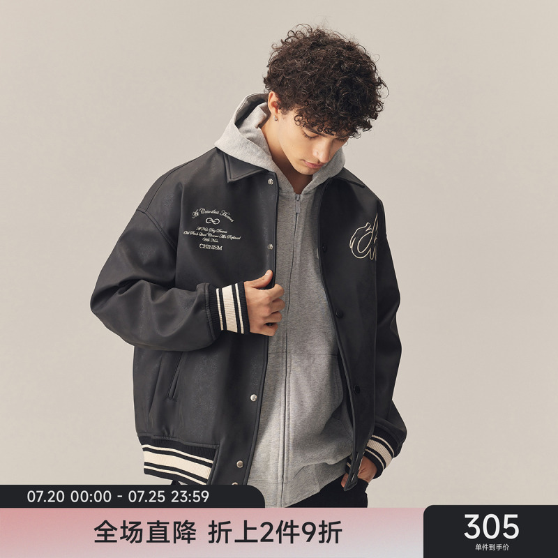 CH翻领PU皮夹克外套皮衣
