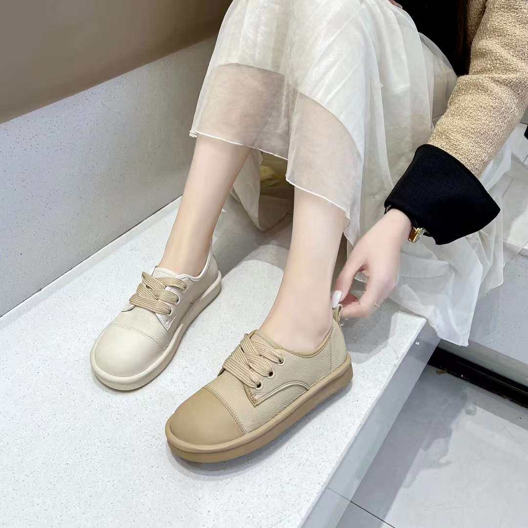 巨日超软皮轻便女鞋2024春季新款2514126软厚平底圆头系扁带单鞋