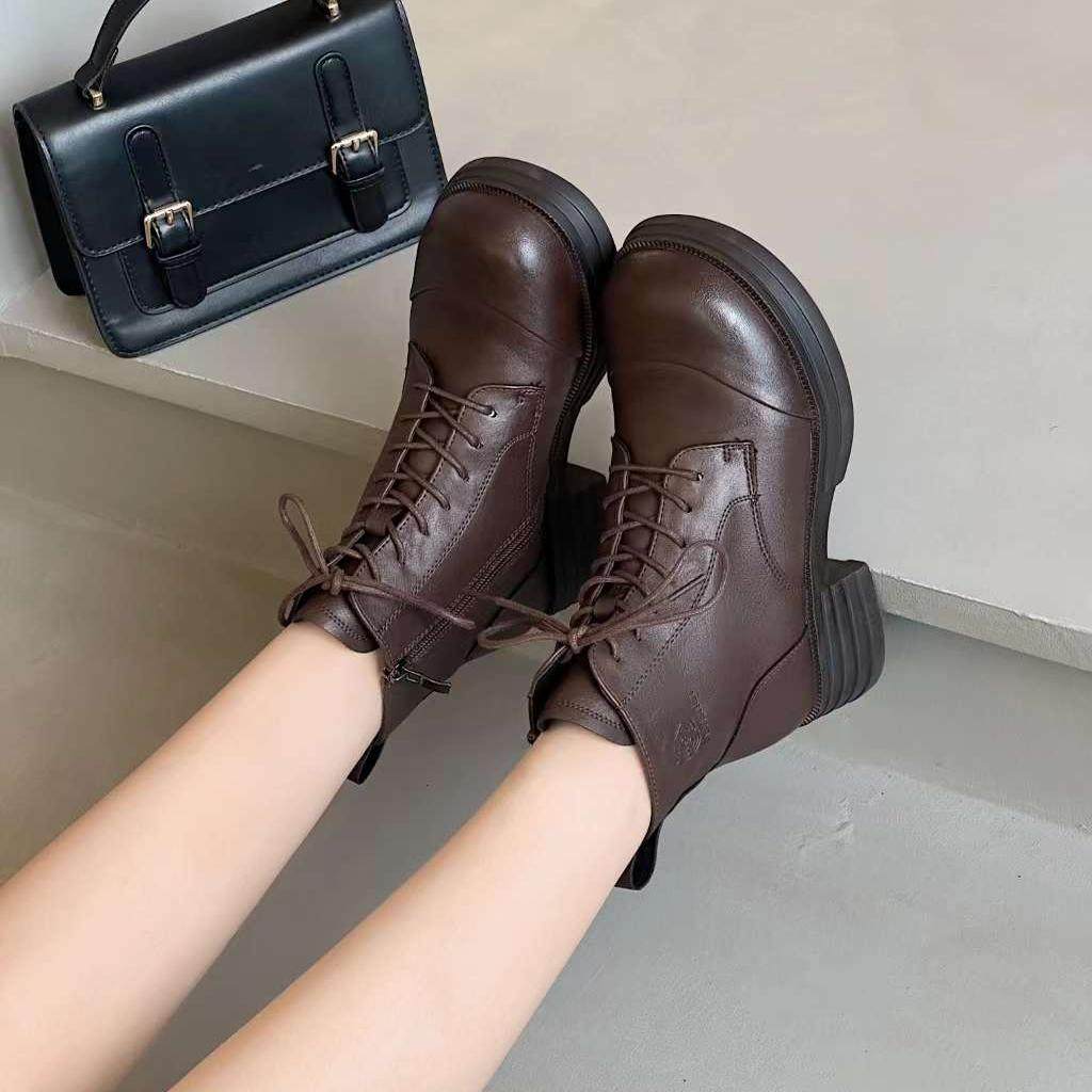 巨日软皮马丁靴2024秋新款矮靴2554120圆头侧拉链软底中跟女短靴,女鞋,马丁靴,淘宝优惠券,粉丝福利购,淘宝优惠卷