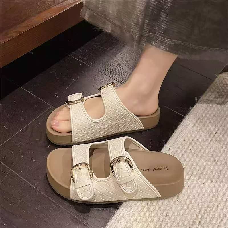 JR软皮一字双带扣个性懒人凉拖2026夏款2727157防滑软底女凉鞋