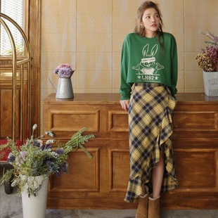 卫衣春季 许路儿LURE 短款 R192156下摆不收边兔兔卫衣绿色长袖 HSU