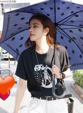 before30特别定制款亮面印花短袖棉质亲肤黑色大T恤+白色牛仔短裤