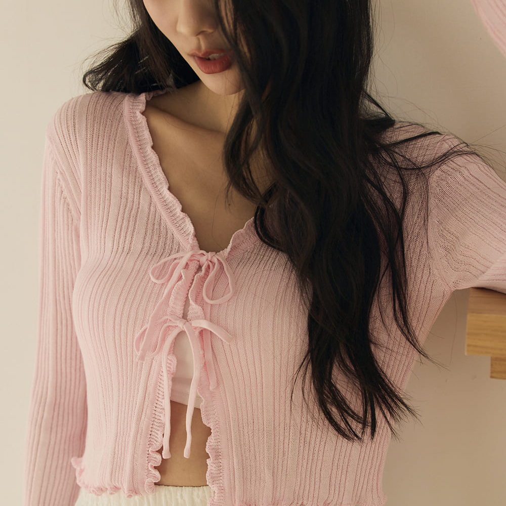 许路儿针织绑带开衫外套长袖外套