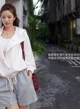 许路儿LUREHSU正品代购R221063緞面抽绳粉色防风外套女士夹克上衣