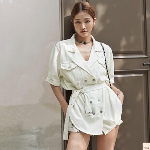 许路儿正品LUREHSU R221363薄款休闲显瘦衬衫式短版外套风衣西装