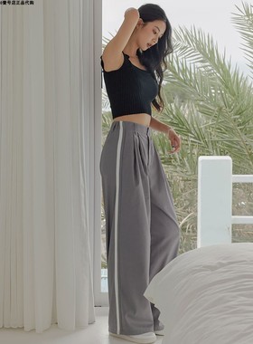 许路儿LUREHSU正品代购R231099 灰色侧边白条帅气运动感西裝长裤