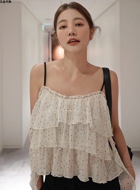 许路儿LUREHSU正品代购R241054  夏日波点荷叶雪纺上衣吊带背心