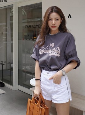 许路儿LUREHSU正品代购R231007侧拉链丹宁白牛仔利落帅气显瘦短裤