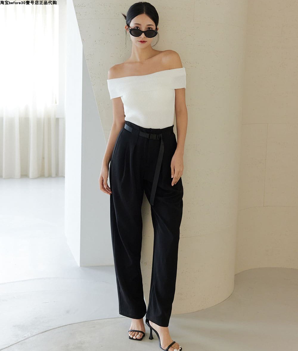 腰带帅气许路儿长裤黑色西装裤