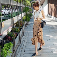 许路儿同款before30自制款卡其色前荷叶点点前小性感开衩裙