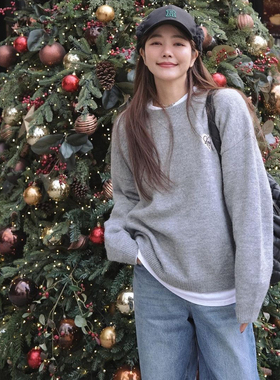 许路儿LUREHSU正品代购R232123品牌心型绣饰针织灰色长袖毛衣上衣