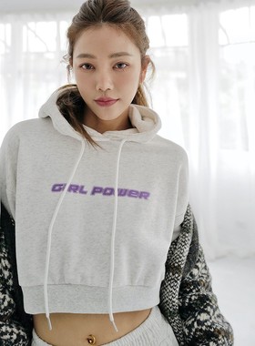 许路儿LUREHSU正品代购R222128GIRL POWER花灰色秋冬印花连帽卫衣