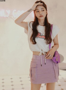 许路儿LUREHSU正品代购R231123燈芯绒紫色柔软大口袋迷你短裙