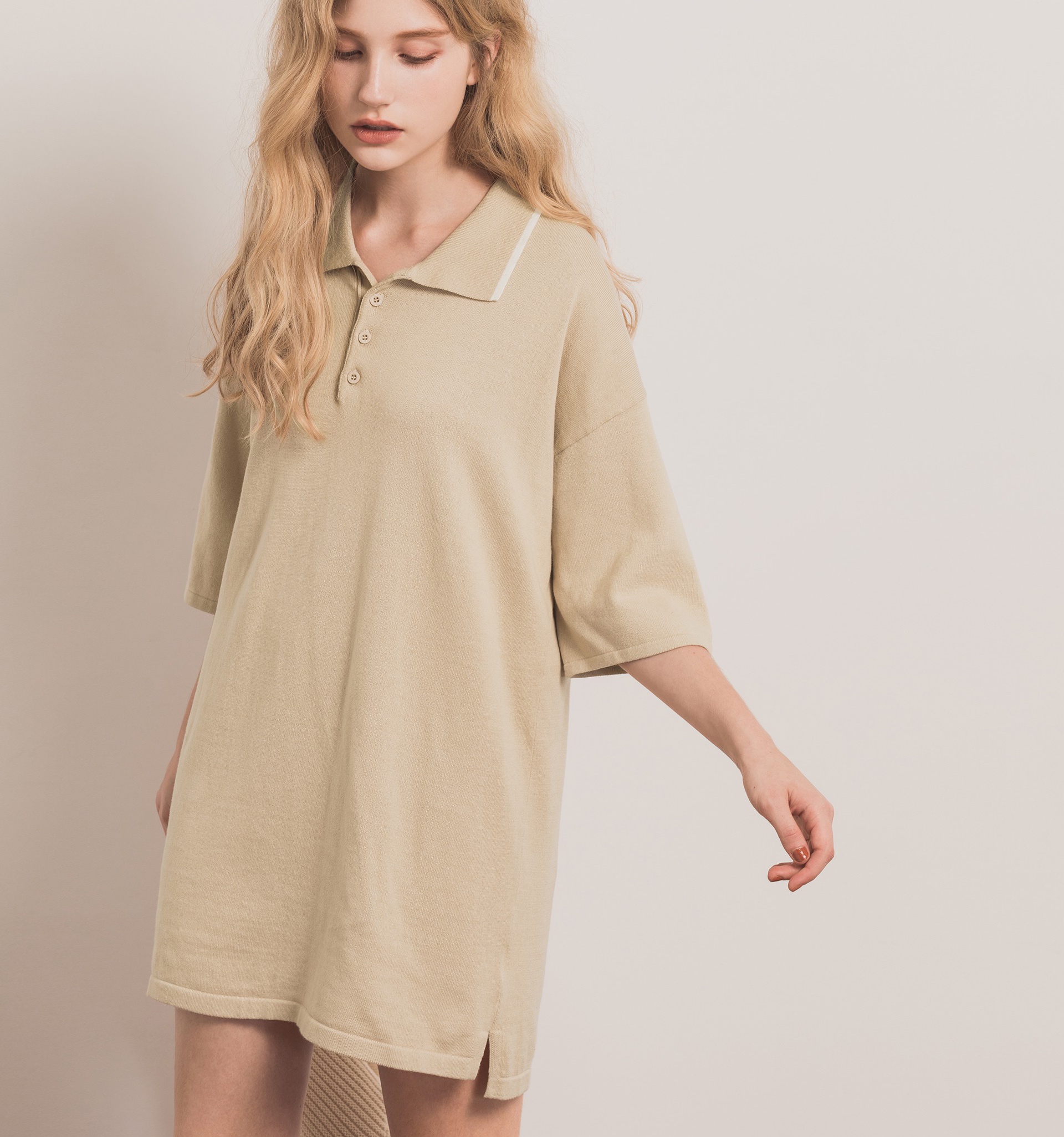 pazzo翻领配色针织连衣裙