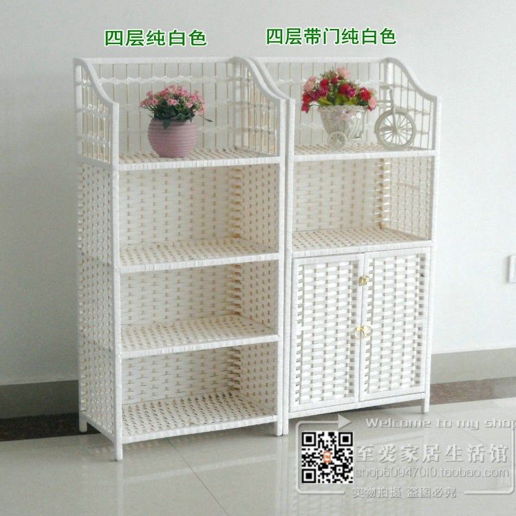 藤编鞋架多层简易家用书架储物柜
