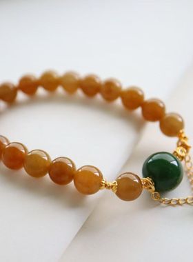 天然和田糖料手串女款s925银镀18k6mm圆珠紫水晶手链转运珠