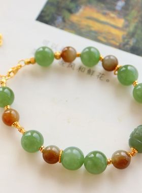 天然和田玉碧玉手串女款10mm圆珠手链转运珠平安祈福925银配饰