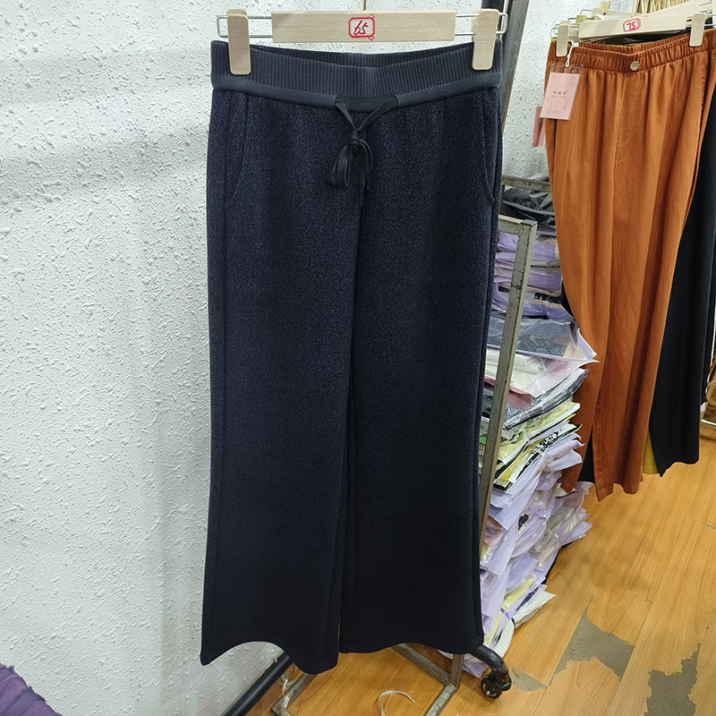 秋冬深灰色松紧腰系带阔腿裤