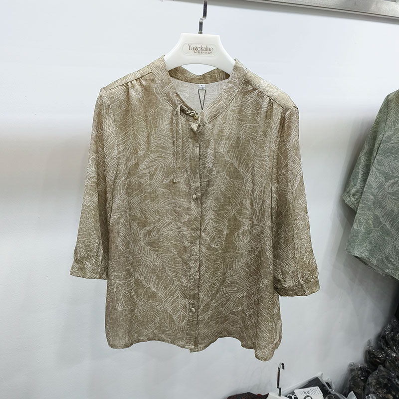 馨克丽8101绸缎真丝衬衫女2026夏季香云纱复古宽松妈妈桑蚕丝上衣