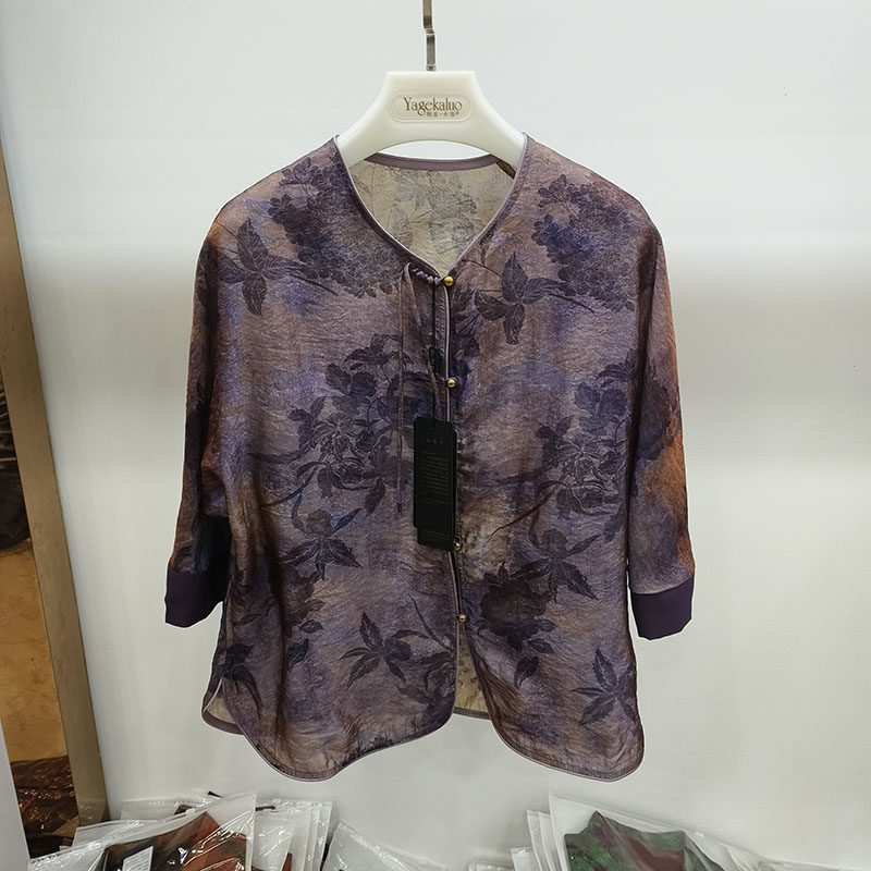 馨克丽666丝绸真丝开衫外搭上衣女夏新款中老年妈妈装桑蚕丝衬衫