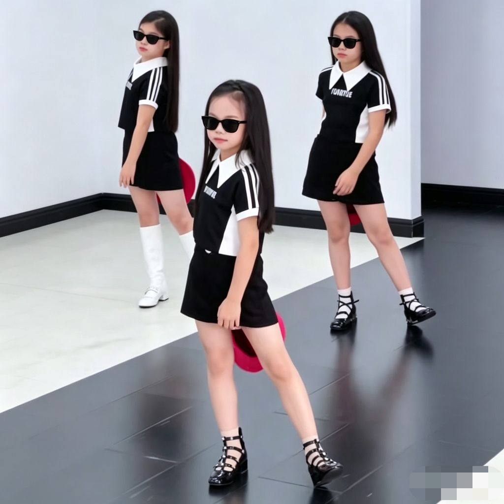 女童爵士舞套装夏季新品儿童潮酷穿搭女孩模特形体走秀T台服酷飒