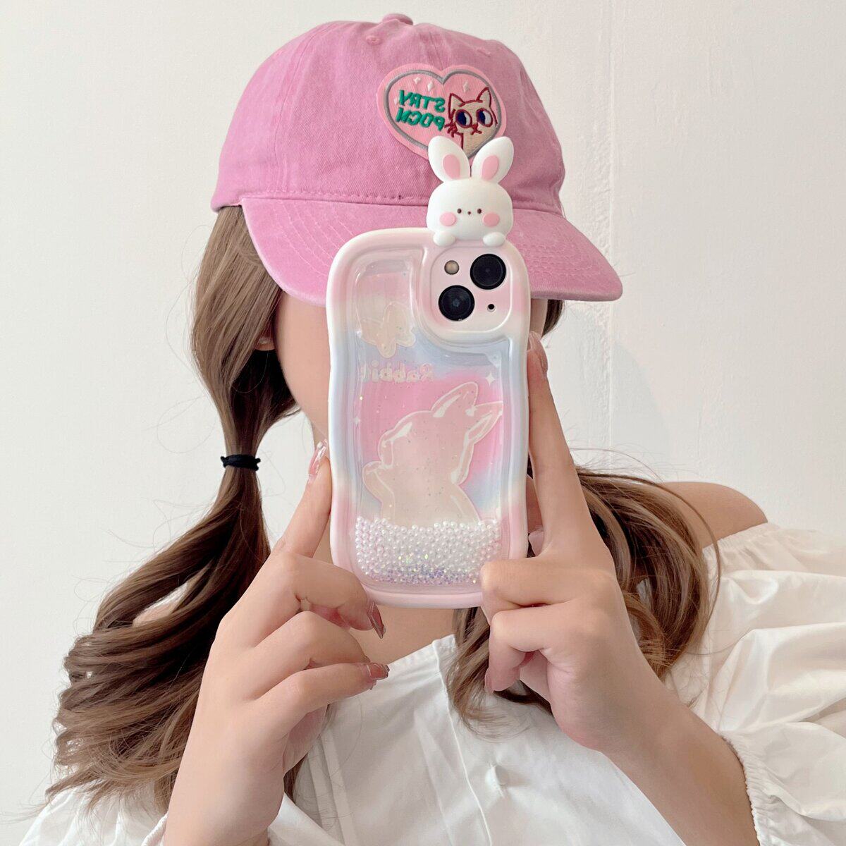 适用iphone14promax手机壳苹果13流沙粉色ins趴趴兔子12可爱唯美13pro max手机套15女款11网红